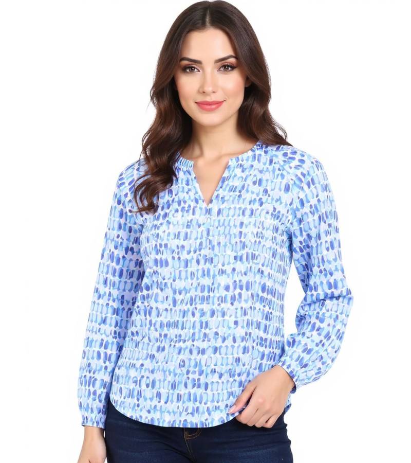 ZWILLINGSHERZ Damen Sommer-Bluse in Aquarell Optik Baumwoll Langarmshirt 33230-87 Blau/Weiß/Pink von ZWILLINGSHERZ