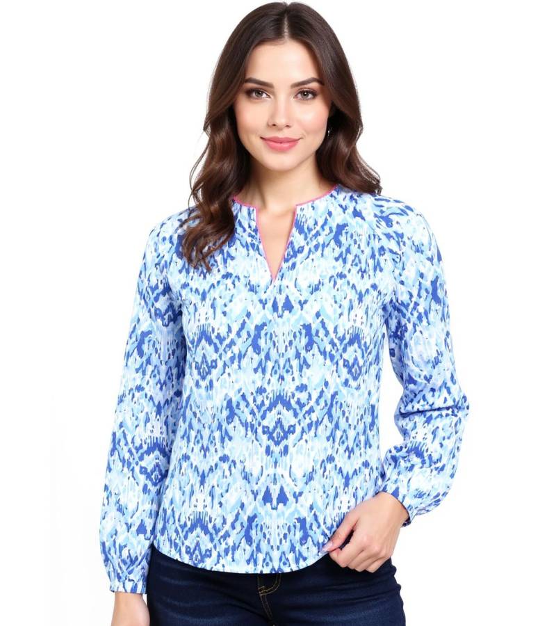 ZWILLINGSHERZ Damen Sommer-Bluse mit Ethno-Muster Baumwoll Langarmshirt 33234-86 Blau/Weiß/Pink von ZWILLINGSHERZ