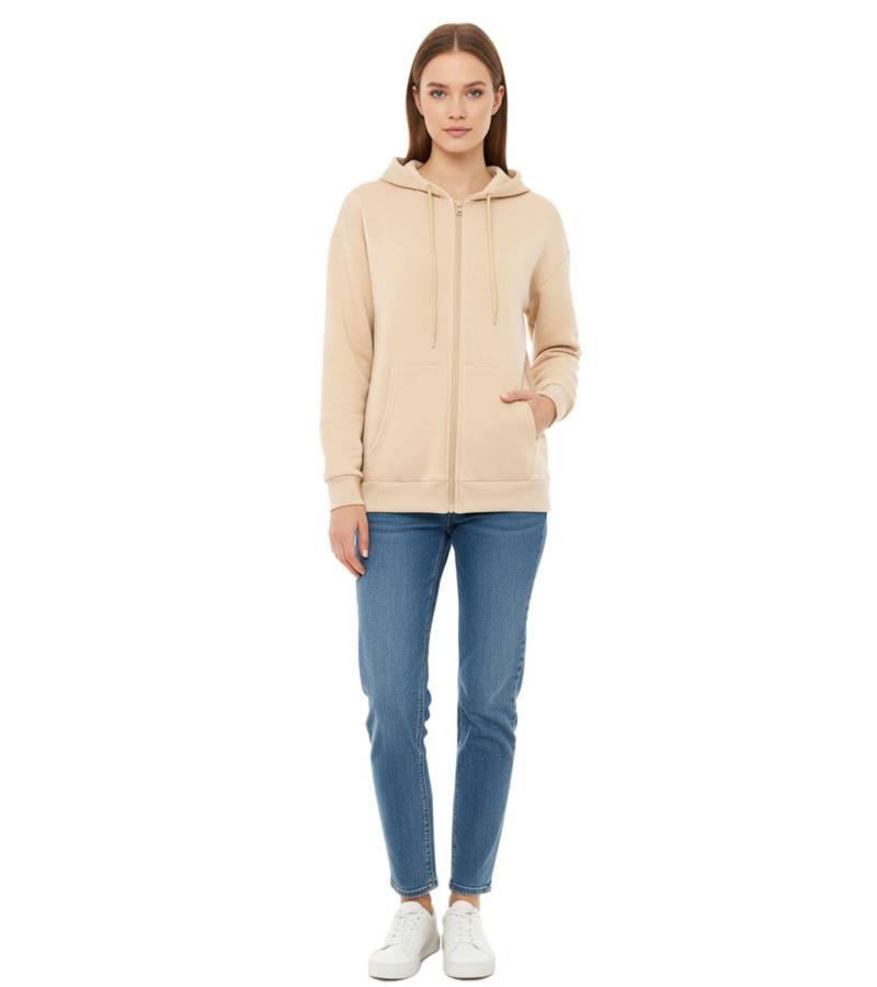 ZWILLINGSHERZ Damen Sweat-Jacke mit Kapuze Zip-Hoodie mit Taschen 46094-29 Beige von ZWILLINGSHERZ
