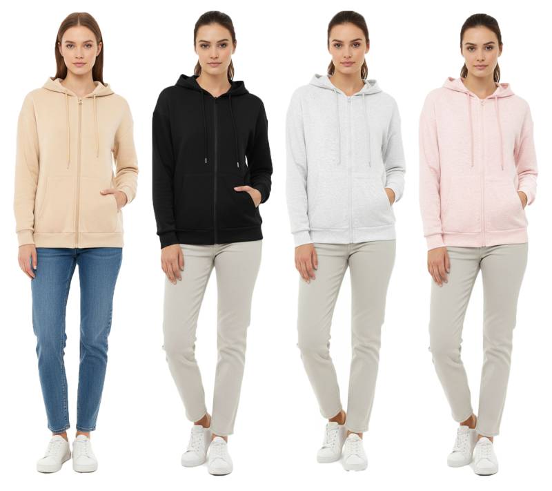 ZWILLINGSHERZ Damen Sweat-Jacke mit Kapuze Zip-Hoodie mit Taschen 46094 Grau, Beige, Rosa oder Schwarz von ZWILLINGSHERZ