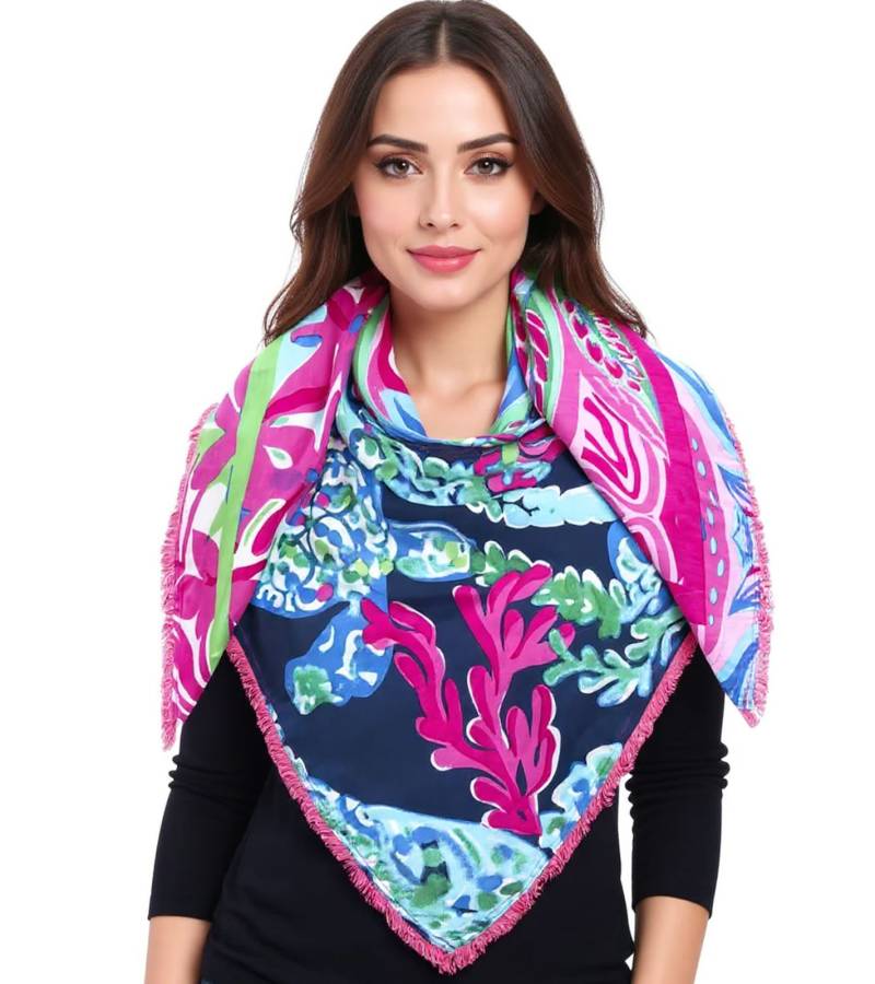 ZWILLINGSHERZ Dschungel Mix Vierecks-Tuch im Mustermix mit Schildkröten Blumen und Korallen Mode-Tuch 3016Q-0803-21 Pink/Grün/Blau von ZWILLINGSHERZ