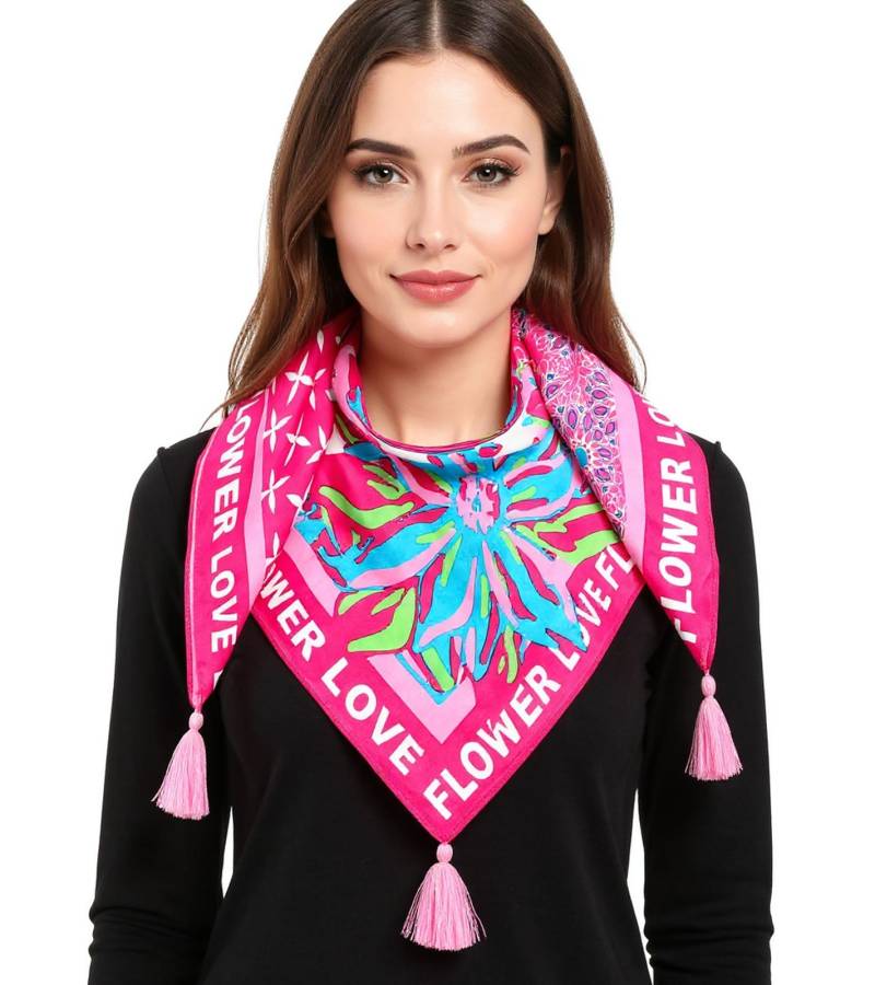 ZWILLINGSHERZ Flower Love Vierecks-Tuch mit Blumen im Retro Look Mode-Tuch 3016Q-2907-4 Pink/Türkis/Bunt von ZWILLINGSHERZ