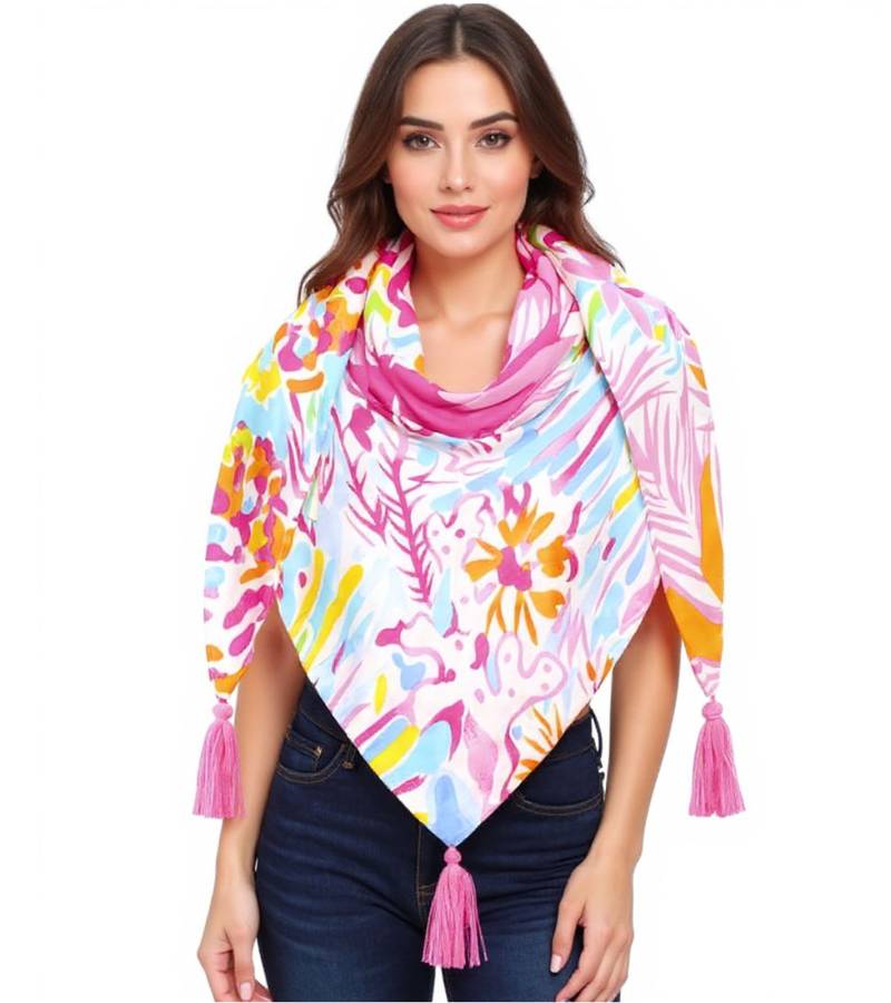 ZWILLINGSHERZ Flower Mix Dreiecks-Tuch mit farbenfrohem großen Blumen-Print Mode-Tuch 3014D-3010-20 Pink/Orange/Bunt von ZWILLINGSHERZ