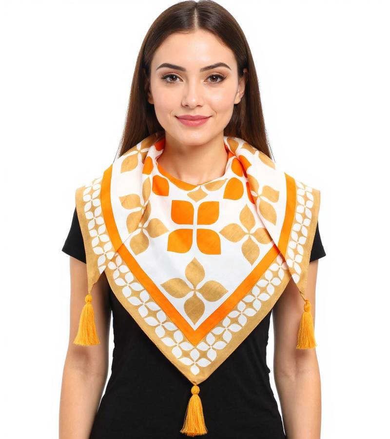 ZWILLINGSHERZ Grafik Print Dreiecks-Tuch mit abstraktem Blütenmuster Mode-Tuch 30020-29 Beige/Orange/Weiß von ZWILLINGSHERZ