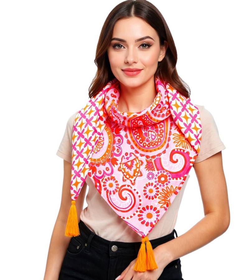 ZWILLINGSHERZ Happy Paisley Vierecks-Tuch mit Blumen und Ornamenten im Retro Design Mode-Tuch 3016Q-0208-22 Orange/Pink von ZWILLINGSHERZ
