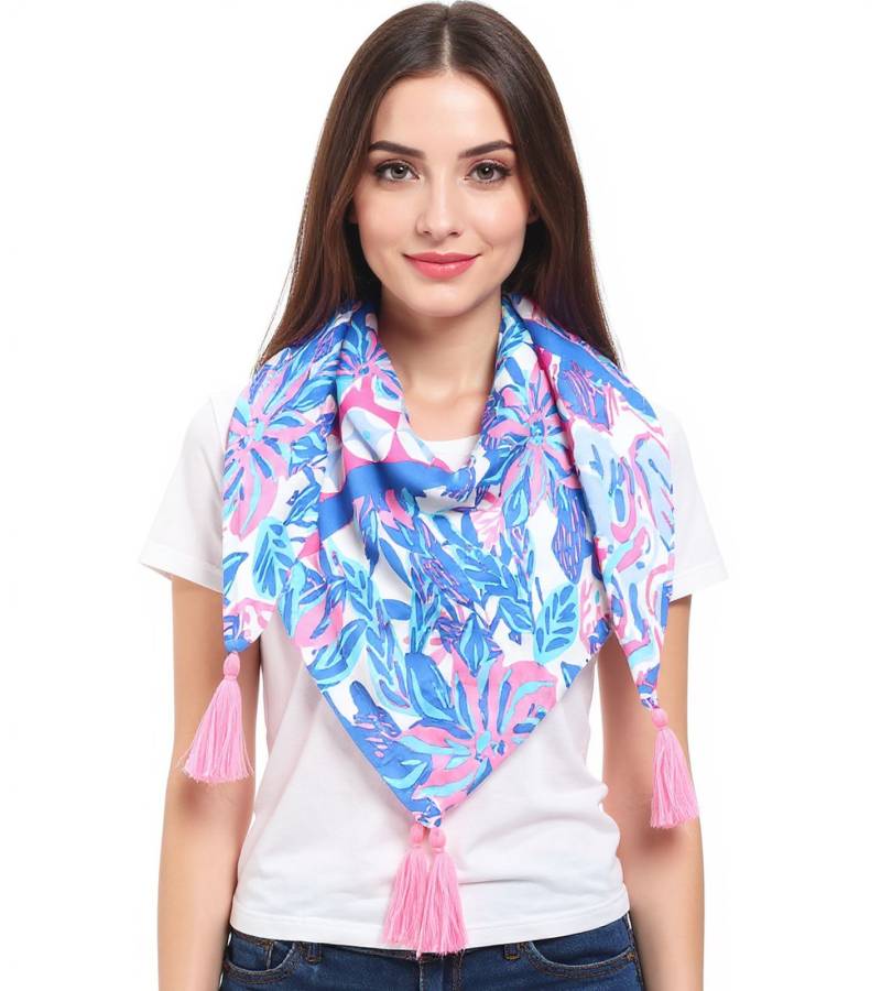 ZWILLINGSHERZ Hawaii Blume Vierecks-Tuch mit Blumen und Ornamenten Mode-Tuch 3016Q-2907-84 Blau/Pink/Bunt von ZWILLINGSHERZ