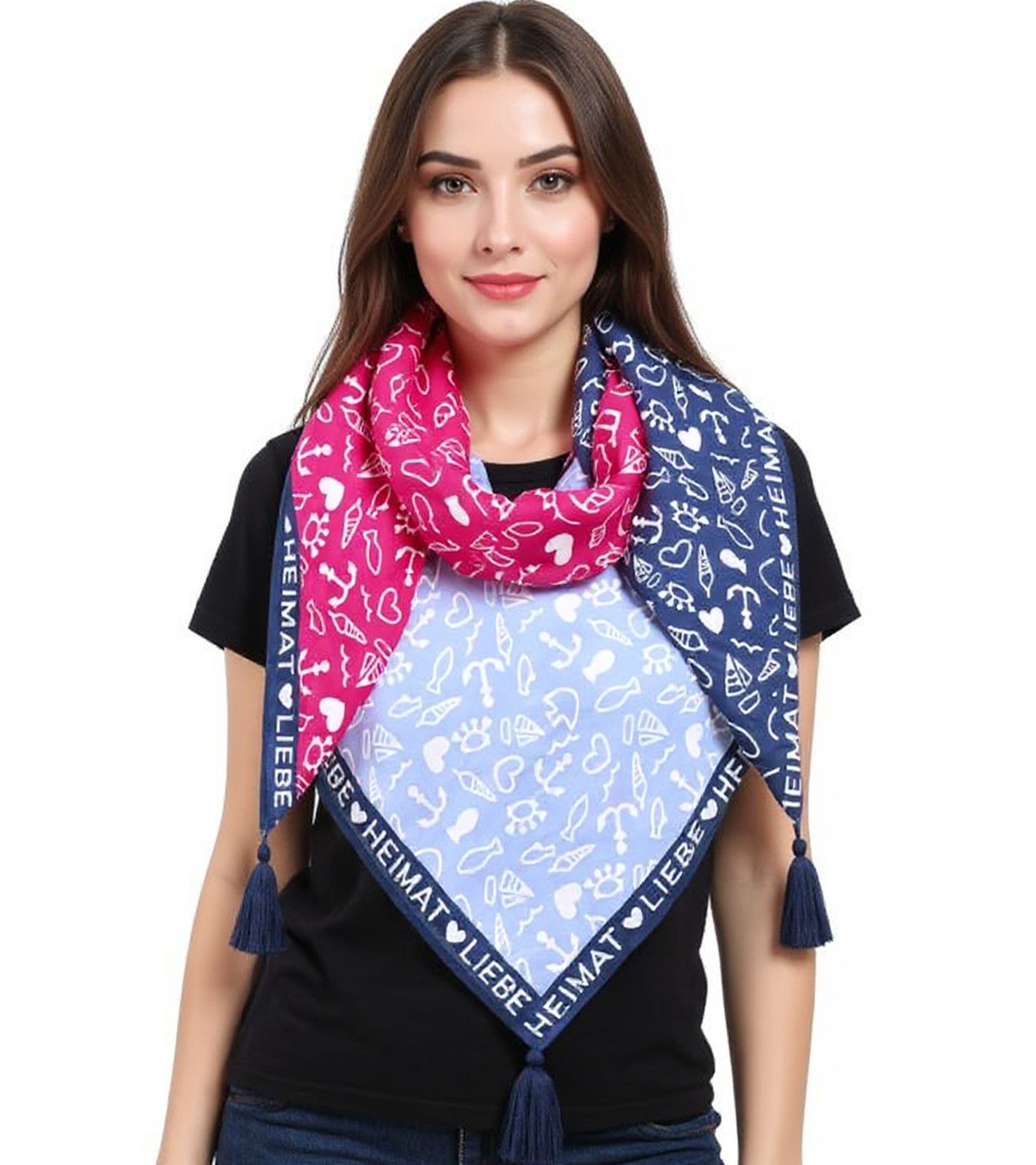 ZWILLINGSHERZ Heimat Liebe Vierecks-Tuch mit maritimen Symbolen Mode-Tuch 3016Q-0209-9 Blau/Pink/Weiß von ZWILLINGSHERZ