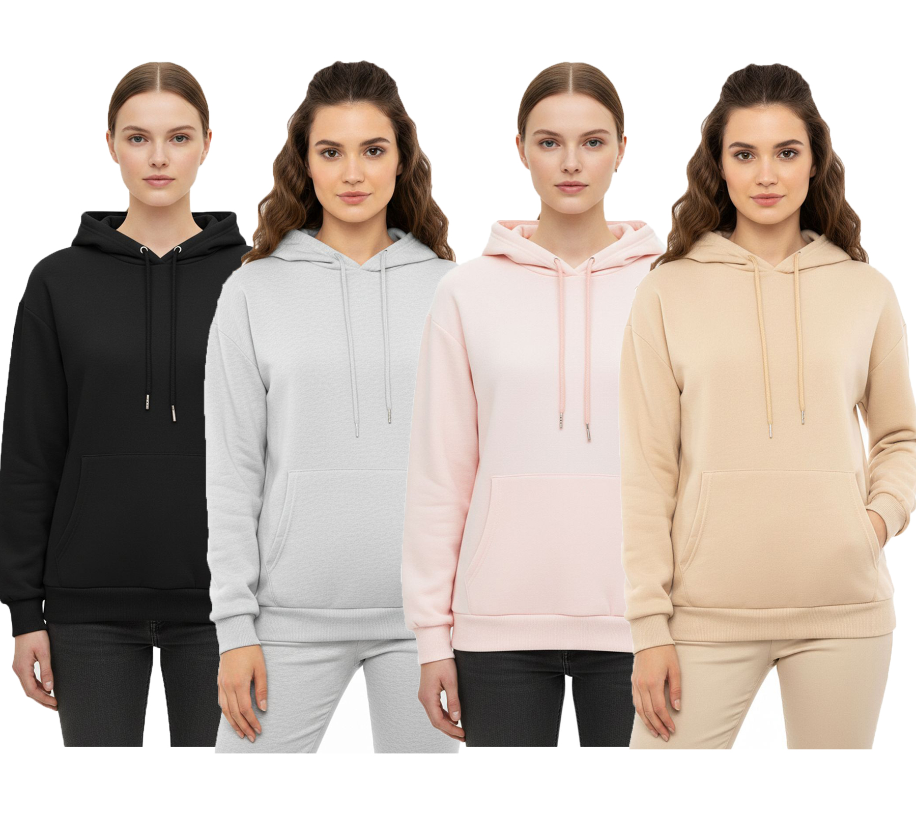 ZWILLINGSHERZ Hoodie Damen Sweat-Pullover Kapuzenpullover mit Tasche 46093 Rosa, Grau, Beige oder Schwarz von ZWILLINGSHERZ