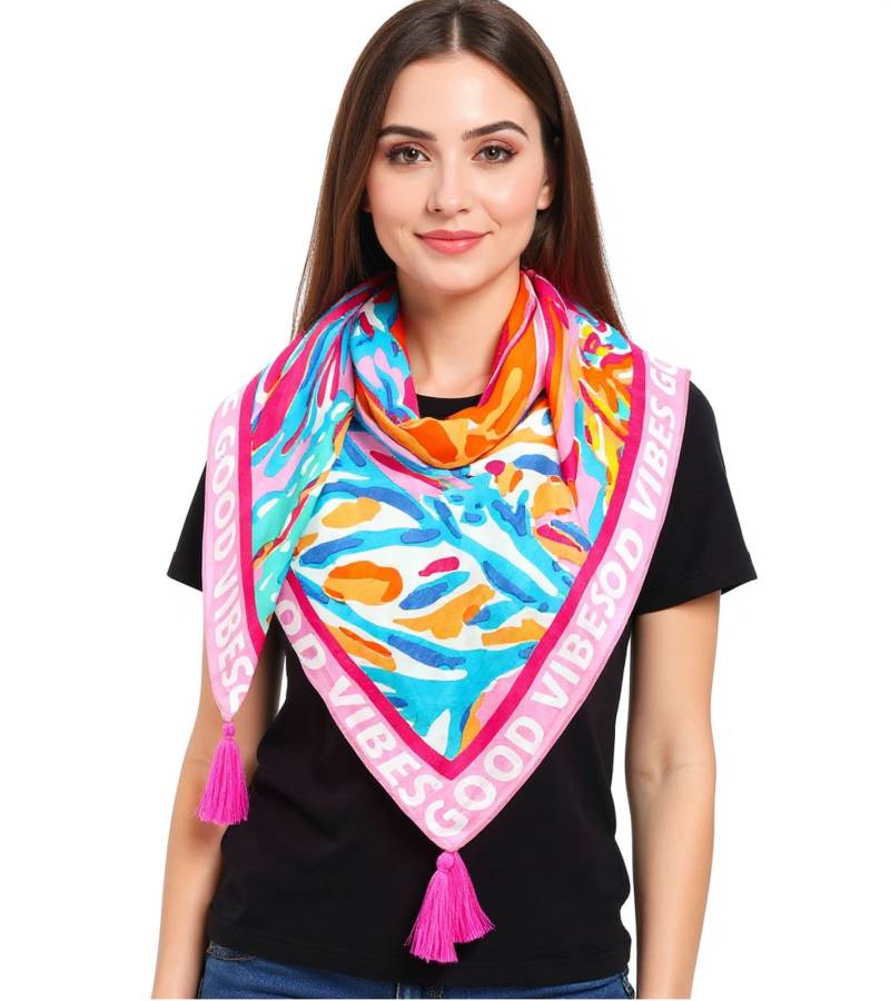 ZWILLINGSHERZ Korallenriff Vierecks-Tuch mit Korallen und Good Vibes Print Mode-Tuch 3016Q-2907-21 Pink/Bunt von ZWILLINGSHERZ