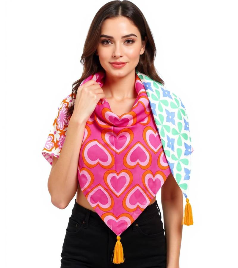 ZWILLINGSHERZ Liebevoller Mix Dreiecks-Tuch mit farbenfrohen Blumen und Herzen Mode-Tuch 3014D-3010-42 Pink/Grün/Orange/Bunt von ZWILLINGSHERZ