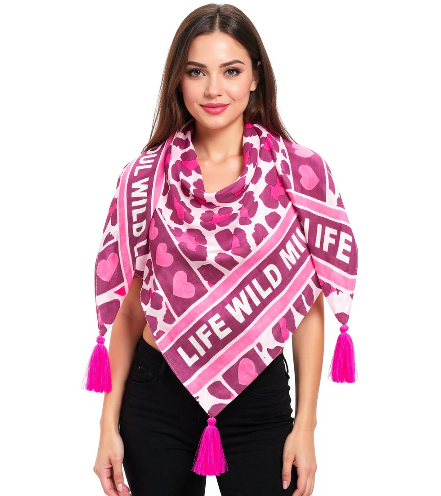 ZWILLINGSHERZ Life Wild Dreiecks-Tuch mit Animal-Print und Wild Schriftzug Mode-Tuch 30015-43 Pink/Rosa von ZWILLINGSHERZ