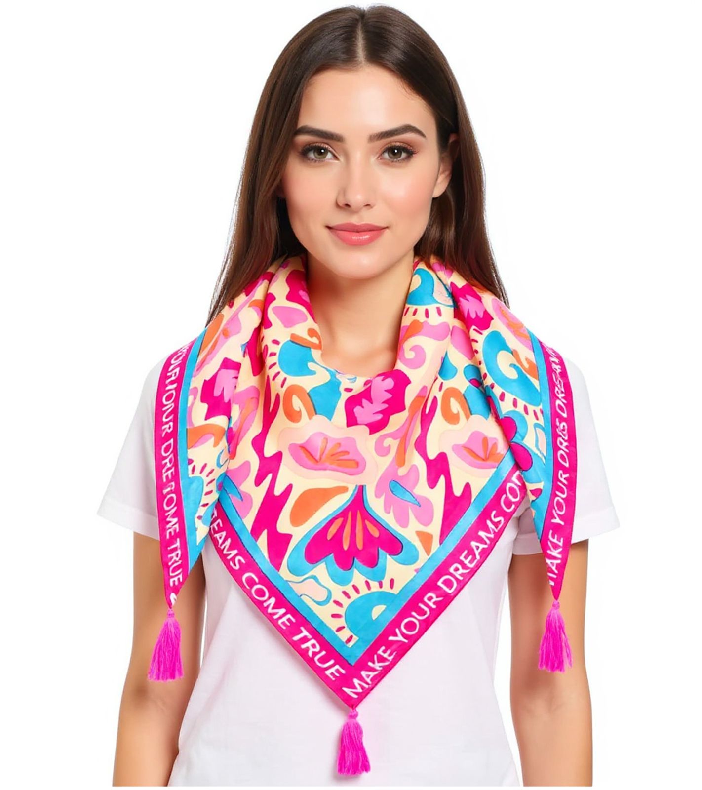 ZWILLINGSHERZ Make your dreams come true Dreiecks-Tuch mit abstrakten Blumen Mode-Tuch 3014D-0703-21 Pink/Beige/Blau von ZWILLINGSHERZ