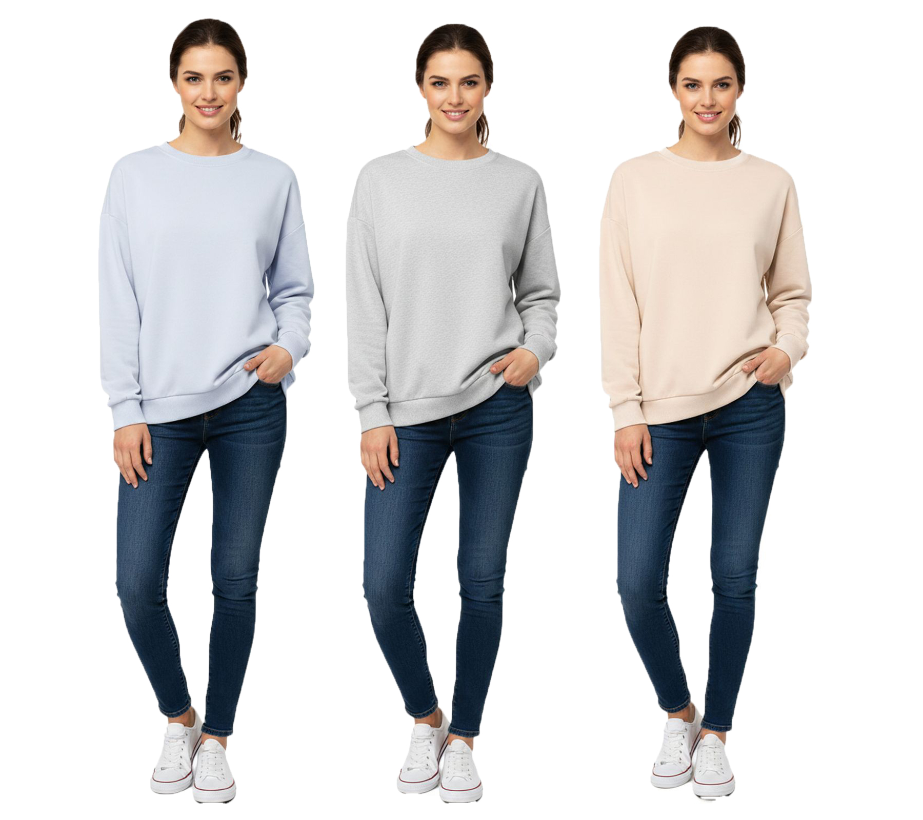 ZWILLINGSHERZ Pullover Damen Sweat-Pullover schlichter Winter-Pulli mit Rundhals 46092 Grau, Beige oder Hellblau von ZWILLINGSHERZ