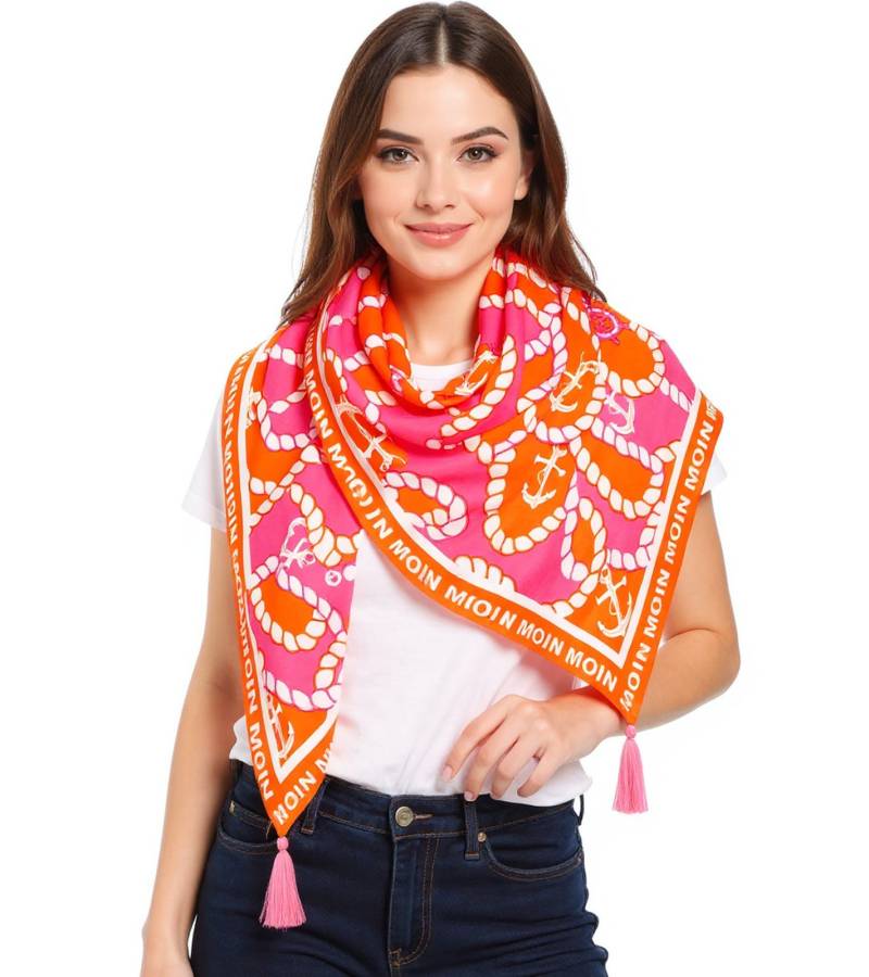 ZWILLINGSHERZ Steuerrad Dreiecks-Tuch im maritimen Design und Moin Moin Schriftzug Mode-Tuch 3014D-1011-9 Orange/Pink/Weiß von ZWILLINGSHERZ