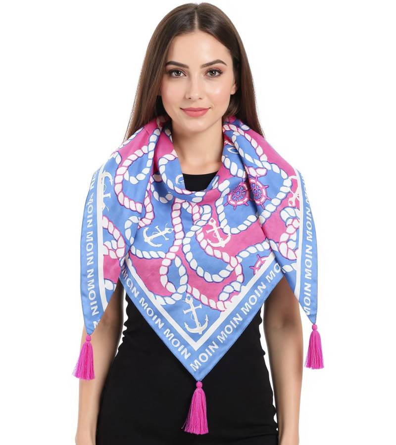 ZWILLINGSHERZ Steurrad Dreiecks-Tuch im maritimen Design und Moin Moin Schriftzug Mode-Tuch 3014D-1011-8 Blau/Pink/Weiß von ZWILLINGSHERZ