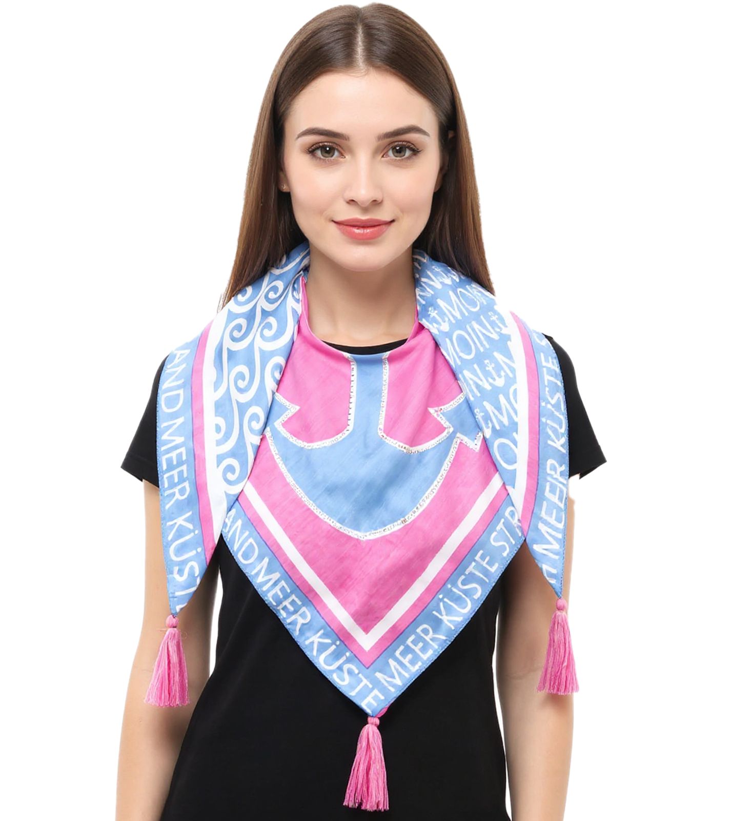 ZWILLINGSHERZ Strass Anker Dreiecks-Tuch im maritimen Design und Statement Print Mode-Tuch 3014D-0204-18 Hellblau/Rosa/Weiß von ZWILLINGSHERZ