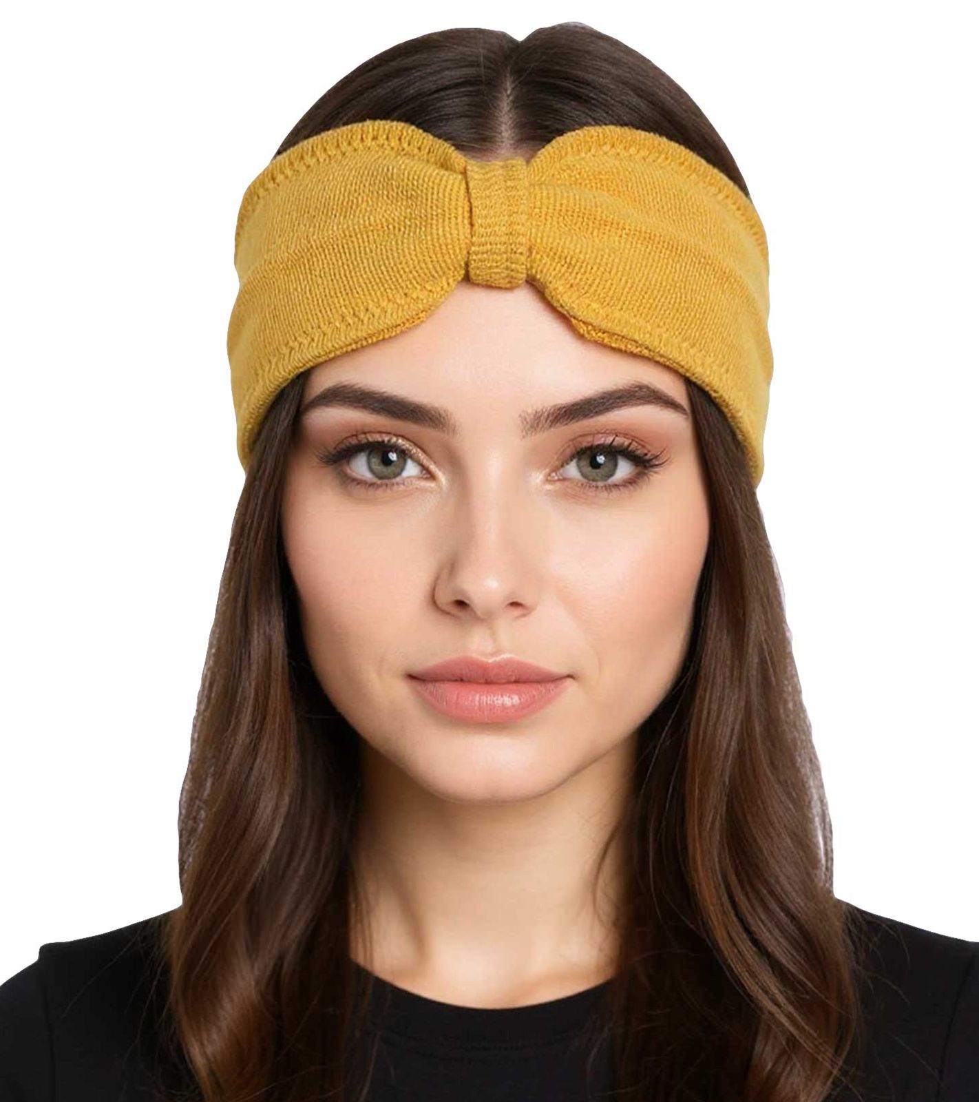 ZWILLINGSHERZ Strick-Stirnband Kaschmir-Stirnband Kopfbedeckung Feinstrick-Schleife Winter-Stirnband Accessoire 8007 Gelb von ZWILLINGSHERZ