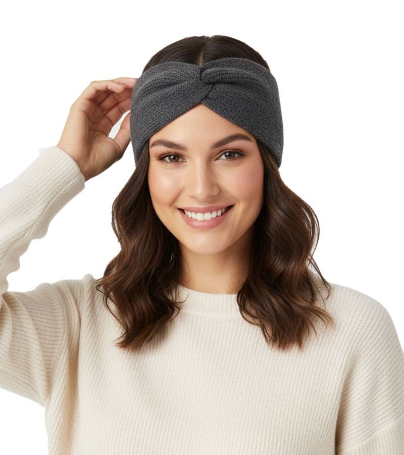 ZWILLINGSHERZ Strick-Stirnband Kaschmir-Stirnband Kopfbedeckung Feinstrick Winter-Stirnband Accessoire 8007 Anthrazit-Grau von ZWILLINGSHERZ