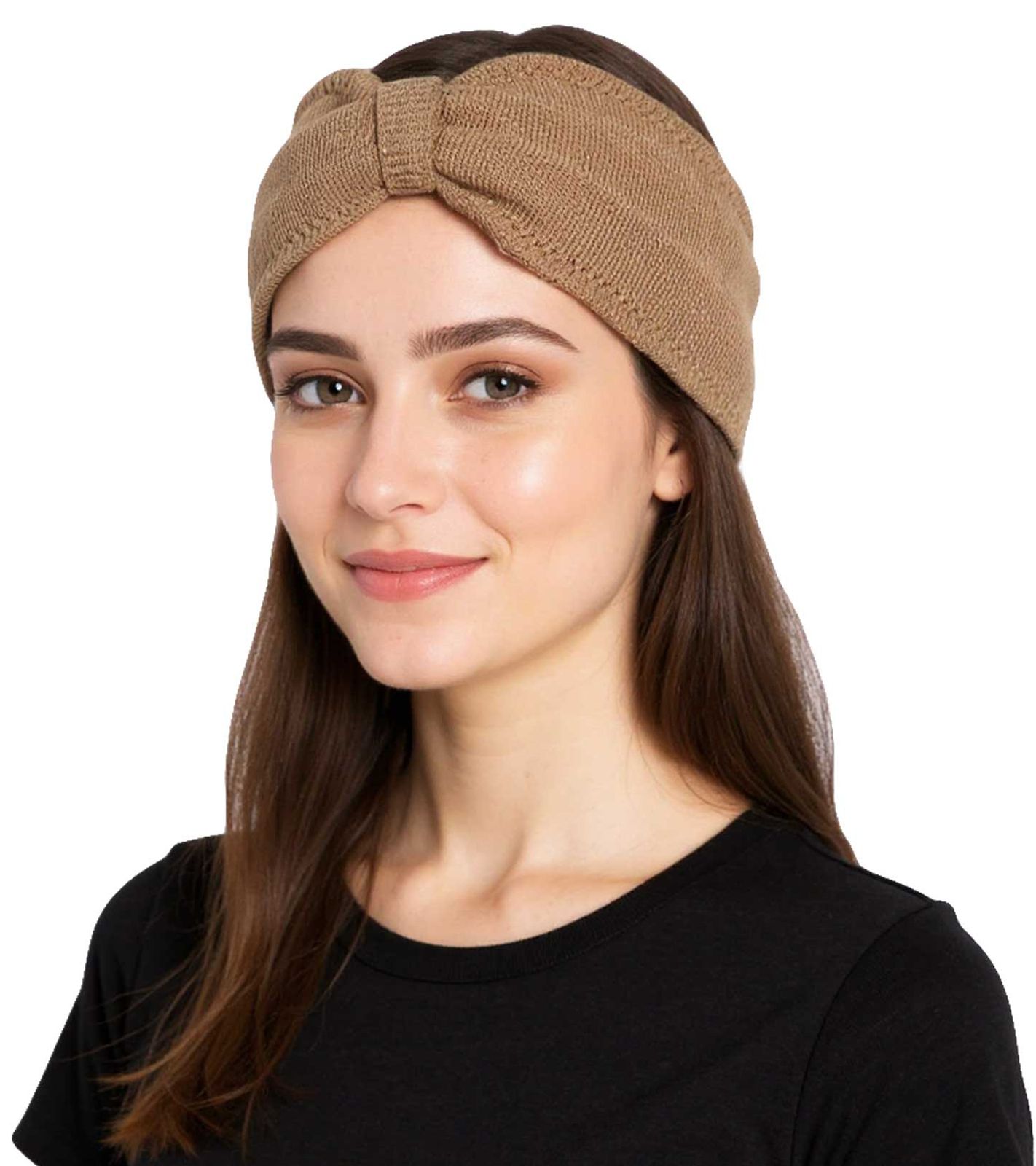 ZWILLINGSHERZ Strick-Stirnband Kaschmir-Stirnband Kopfbedeckung Feinstrick Winter-Stirnband Accessoire 8007 Beige/Braun von ZWILLINGSHERZ