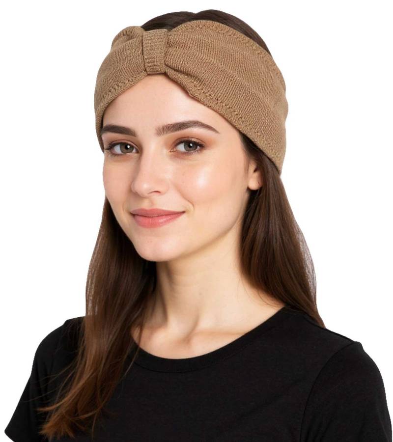 ZWILLINGSHERZ Strick-Stirnband Kaschmir-Stirnband Kopfbedeckung Feinstrick Winter-Stirnband Accessoire 8007 Beige/Braun von ZWILLINGSHERZ