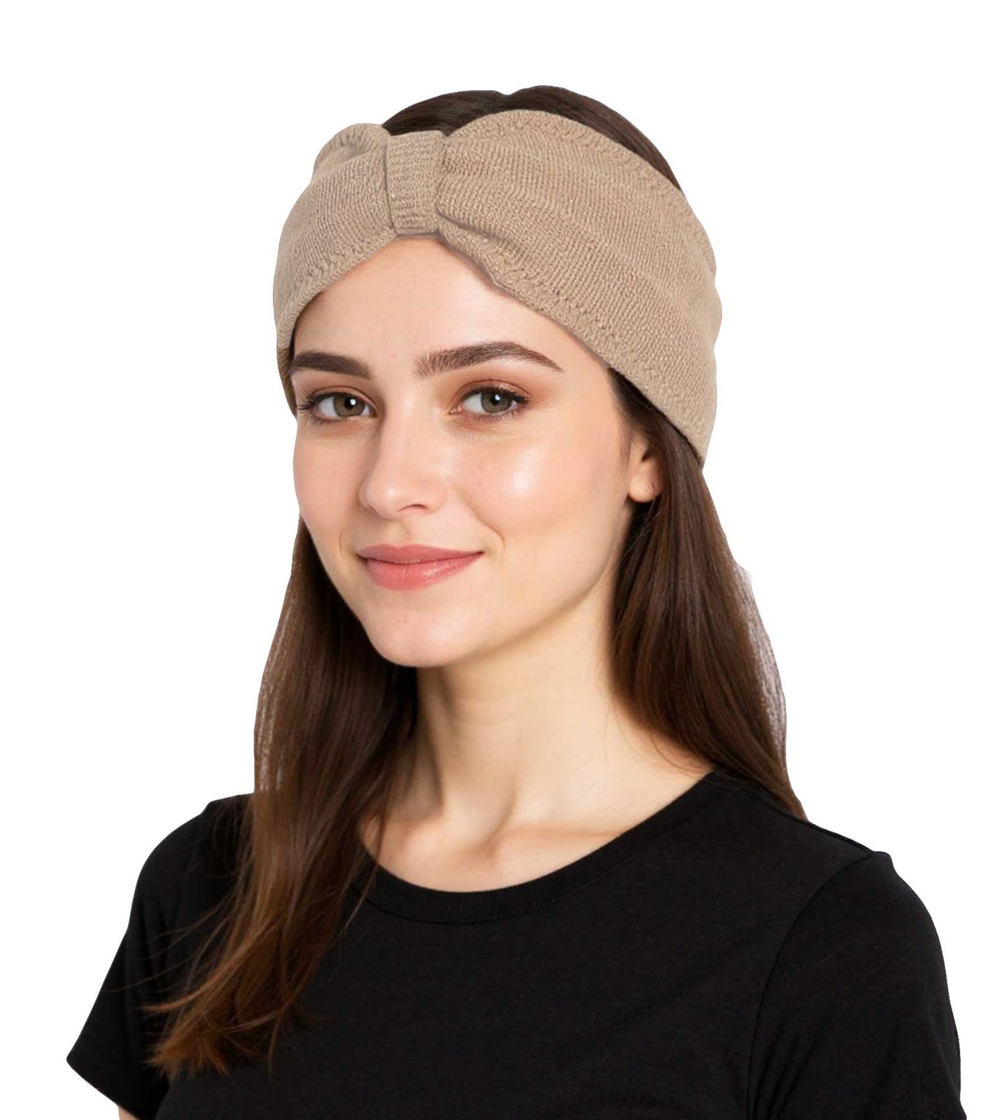 ZWILLINGSHERZ Strick-Stirnband Kaschmir-Stirnband Kopfbedeckung Feinstrick Winter-Stirnband Accessoire 8007 Beige von ZWILLINGSHERZ