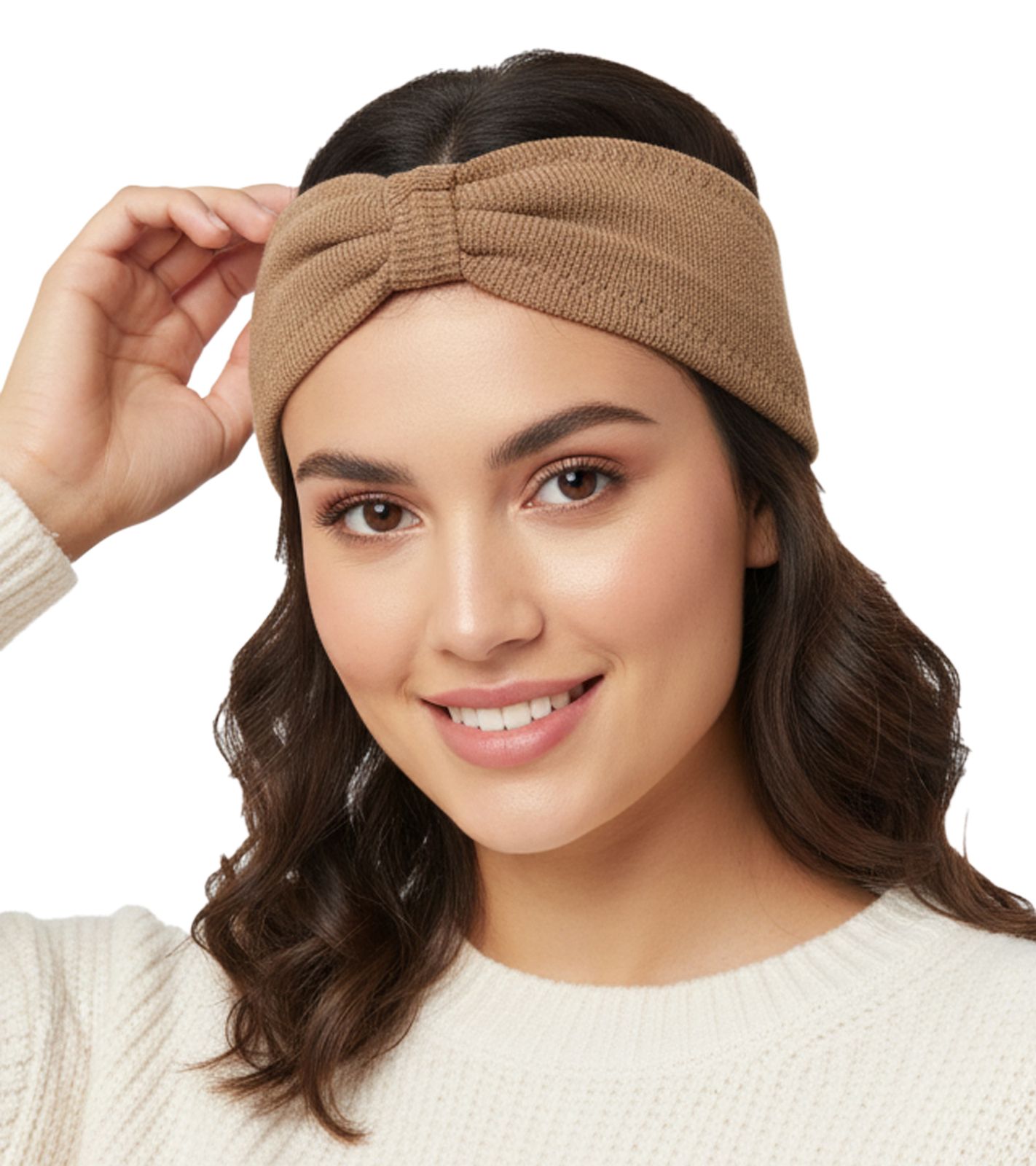 ZWILLINGSHERZ Strick-Stirnband Kaschmir-Stirnband Kopfbedeckung Feinstrick Winter-Stirnband Accessoire 8007 Camel-Beige von ZWILLINGSHERZ