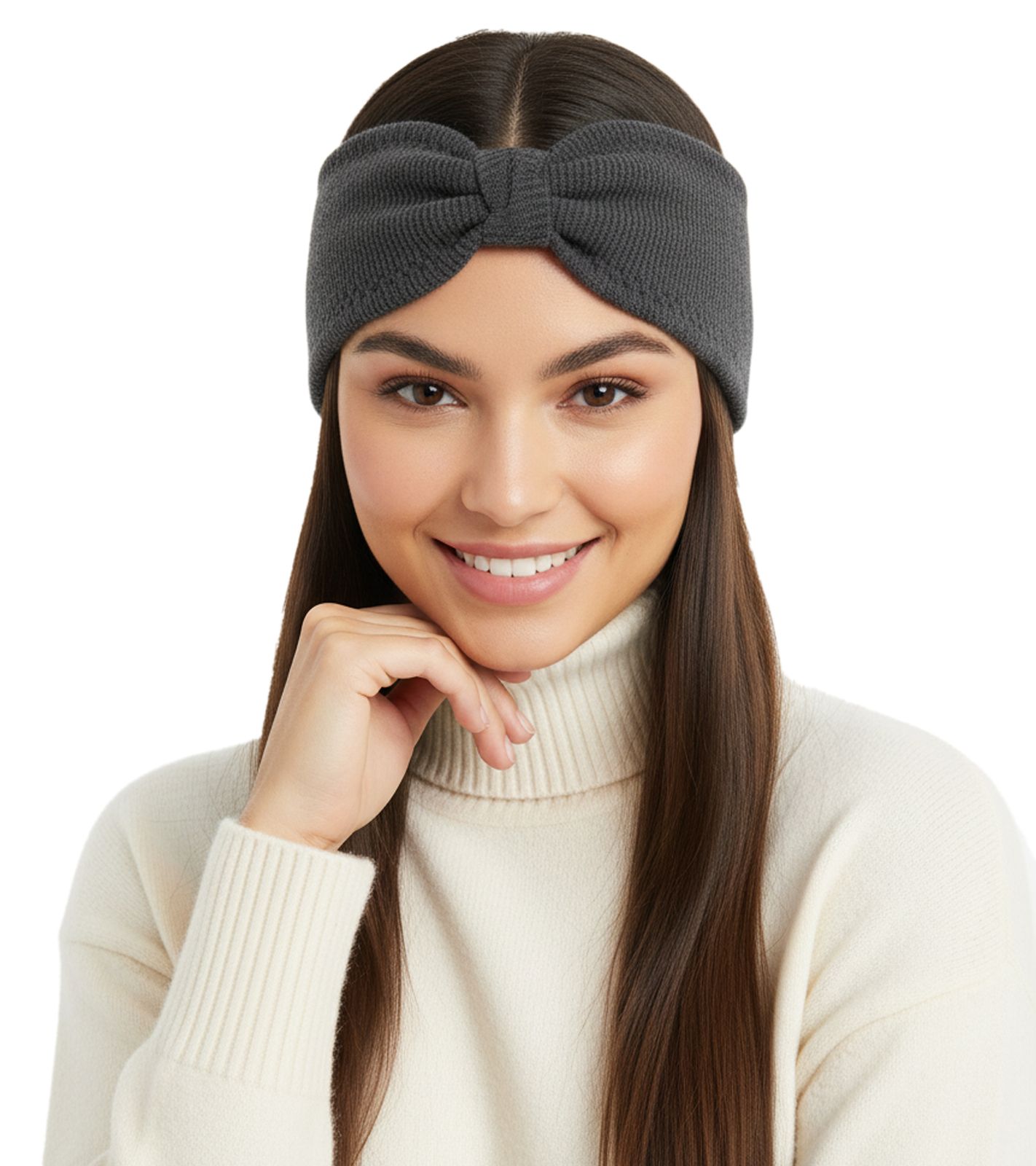 ZWILLINGSHERZ Strick-Stirnband Kaschmir-Stirnband Kopfbedeckung Feinstrick Winter-Stirnband Accessoire 8007 Dunkelgrau von ZWILLINGSHERZ