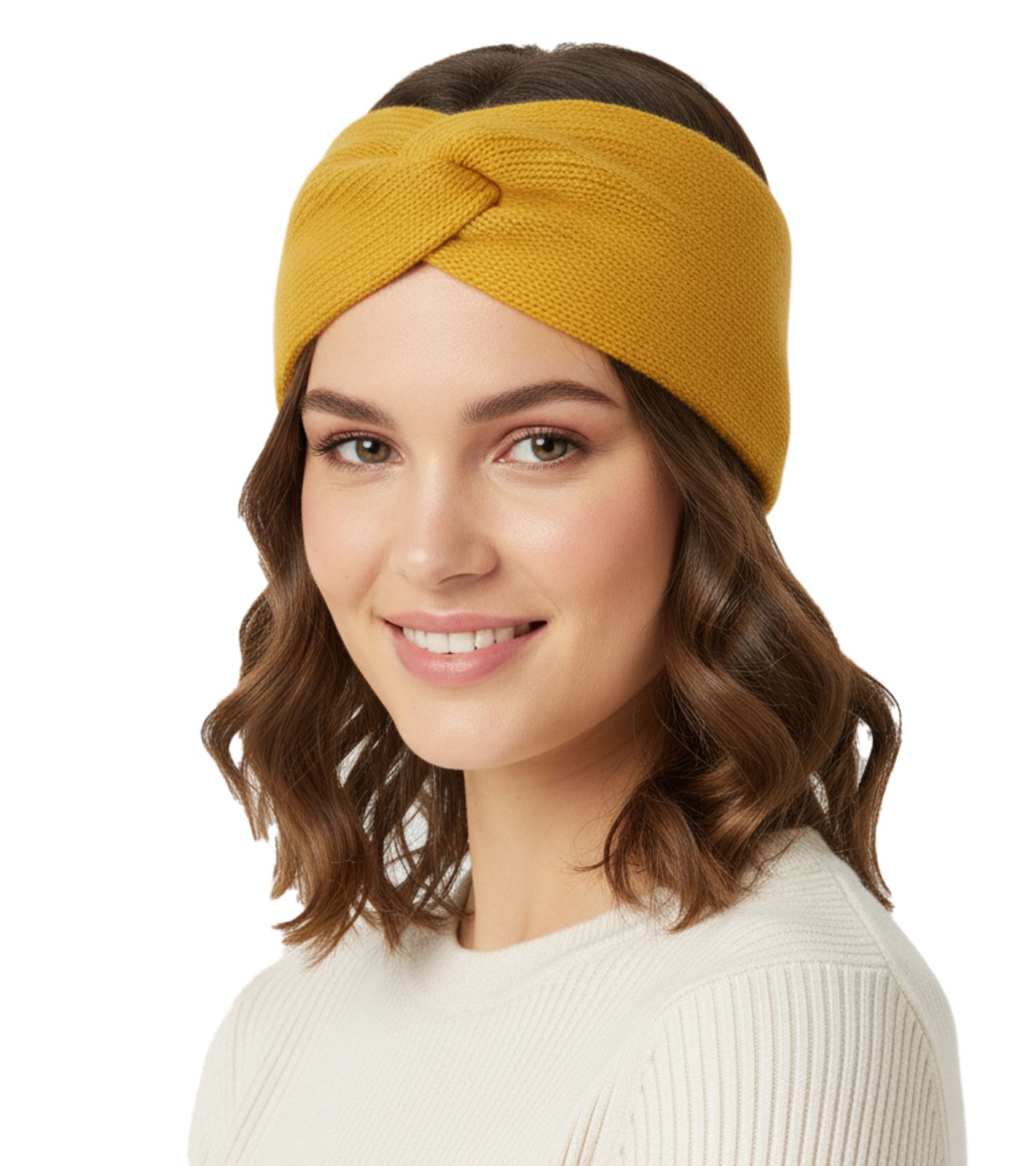 ZWILLINGSHERZ Strick-Stirnband Kaschmir-Stirnband Kopfbedeckung Feinstrick Winter-Stirnband Accessoire 8007 Gelb von ZWILLINGSHERZ