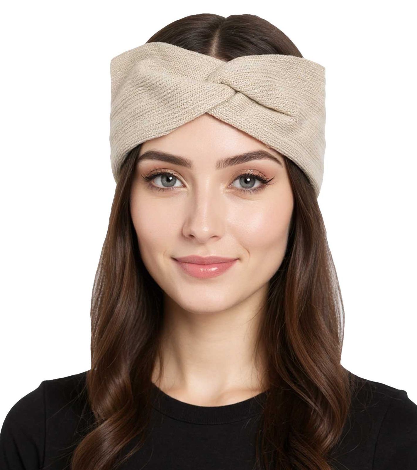 ZWILLINGSHERZ Strick-Stirnband Kaschmir-Stirnband Kopfbedeckung Feinstrick Winter-Stirnband Accessoire 8007 Hell-Beige von ZWILLINGSHERZ