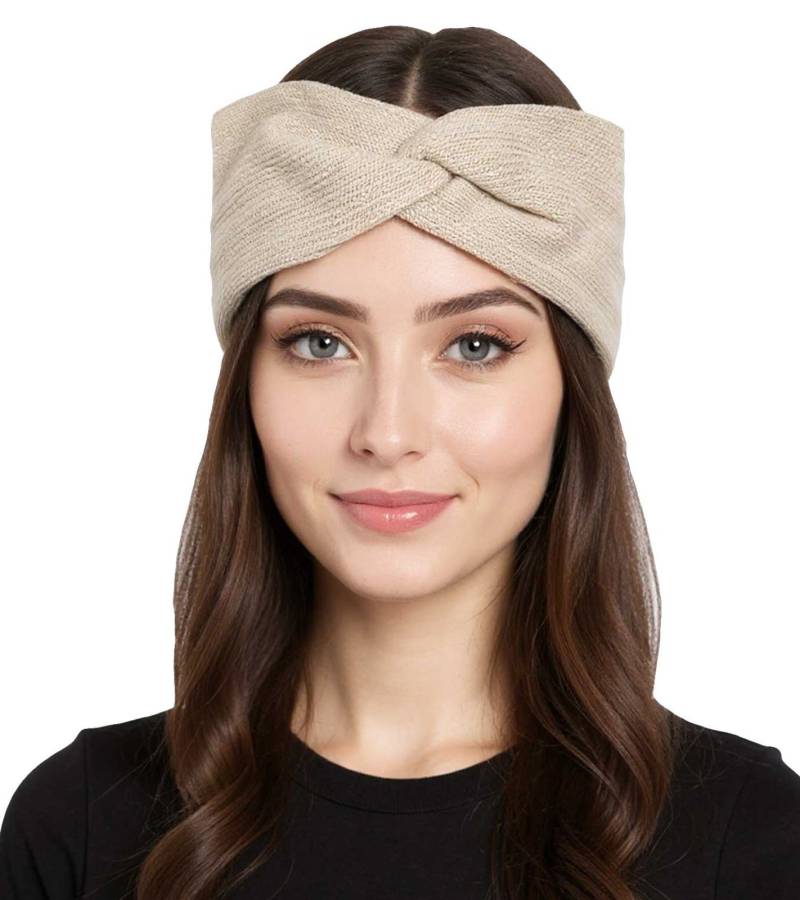 ZWILLINGSHERZ Strick-Stirnband Kaschmir-Stirnband Kopfbedeckung Feinstrick Winter-Stirnband Accessoire 8007 Hell-Beige von ZWILLINGSHERZ