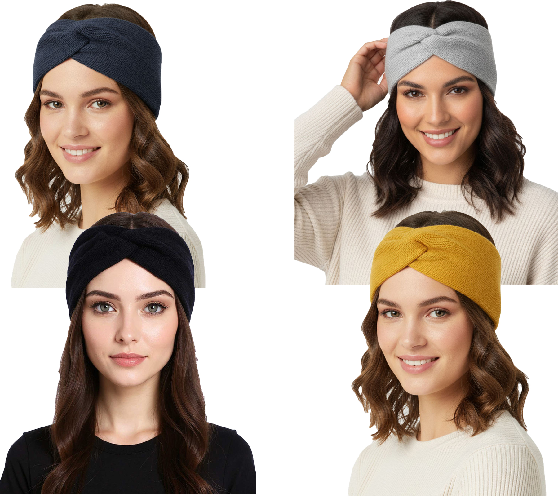 ZWILLINGSHERZ Strick-Stirnband Kaschmir-Stirnband Kopfbedeckung Feinstrick Winter-Stirnband Accessoire 8007 Hellgrau, Navy, Jeansblau oder Gelb von ZWILLINGSHERZ