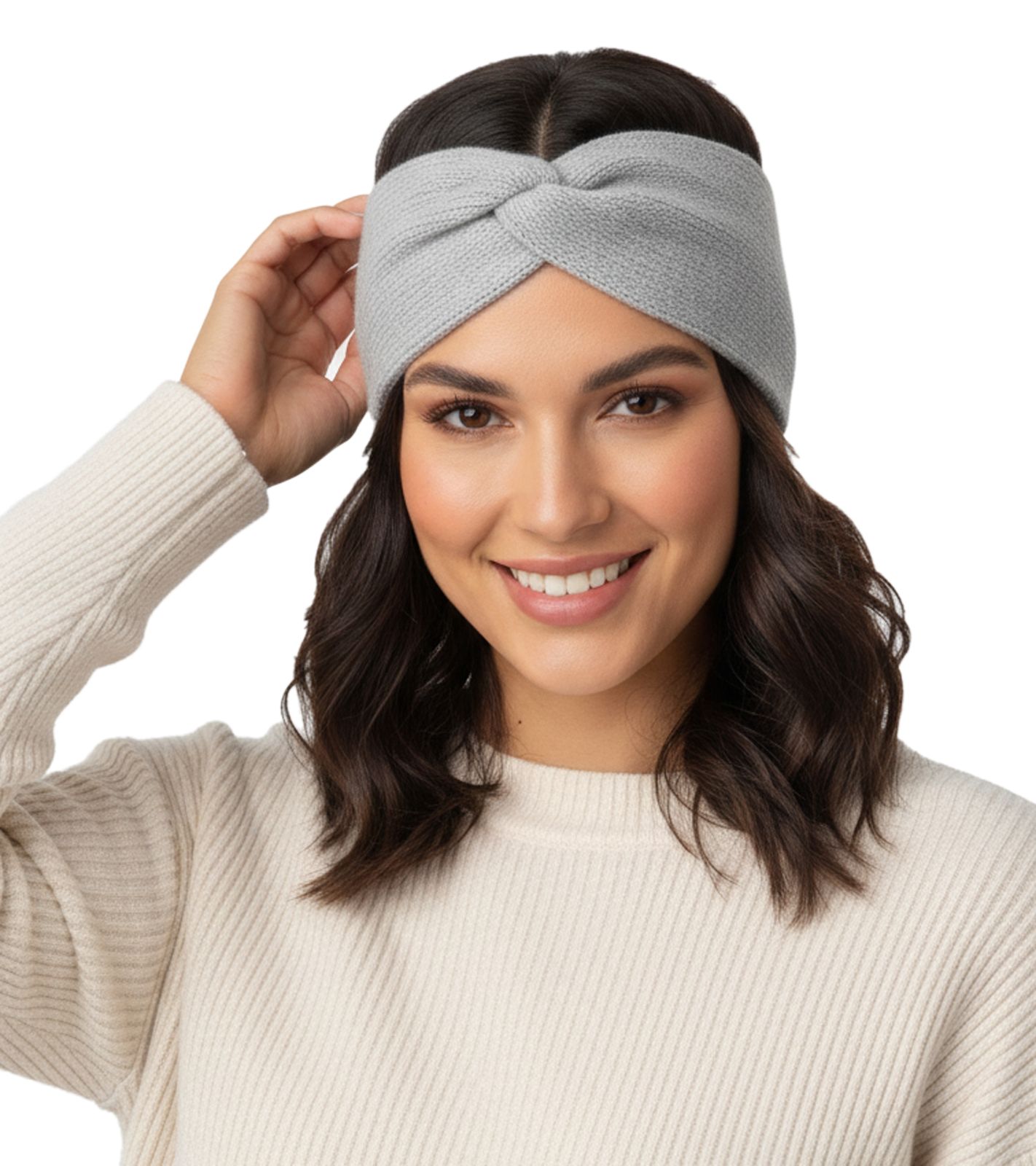 ZWILLINGSHERZ Strick-Stirnband Kaschmir-Stirnband Kopfbedeckung Feinstrick Winter-Stirnband Accessoire 8007 Hellgrau von ZWILLINGSHERZ
