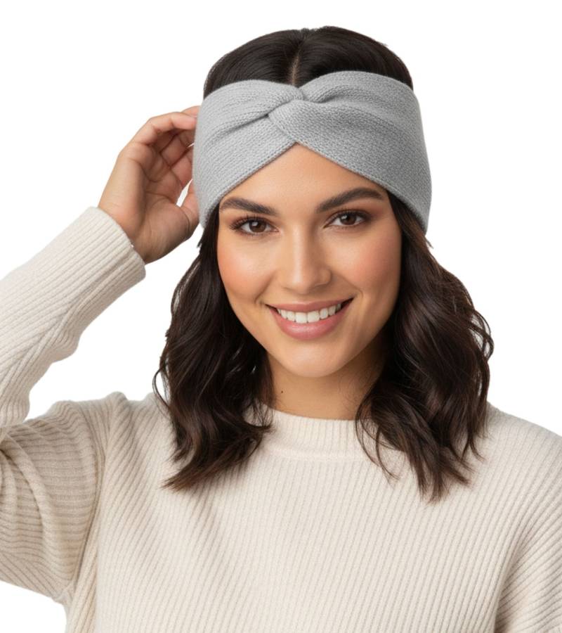 ZWILLINGSHERZ Strick-Stirnband Kaschmir-Stirnband Kopfbedeckung Feinstrick Winter-Stirnband Accessoire 8007 Hellgrau von ZWILLINGSHERZ