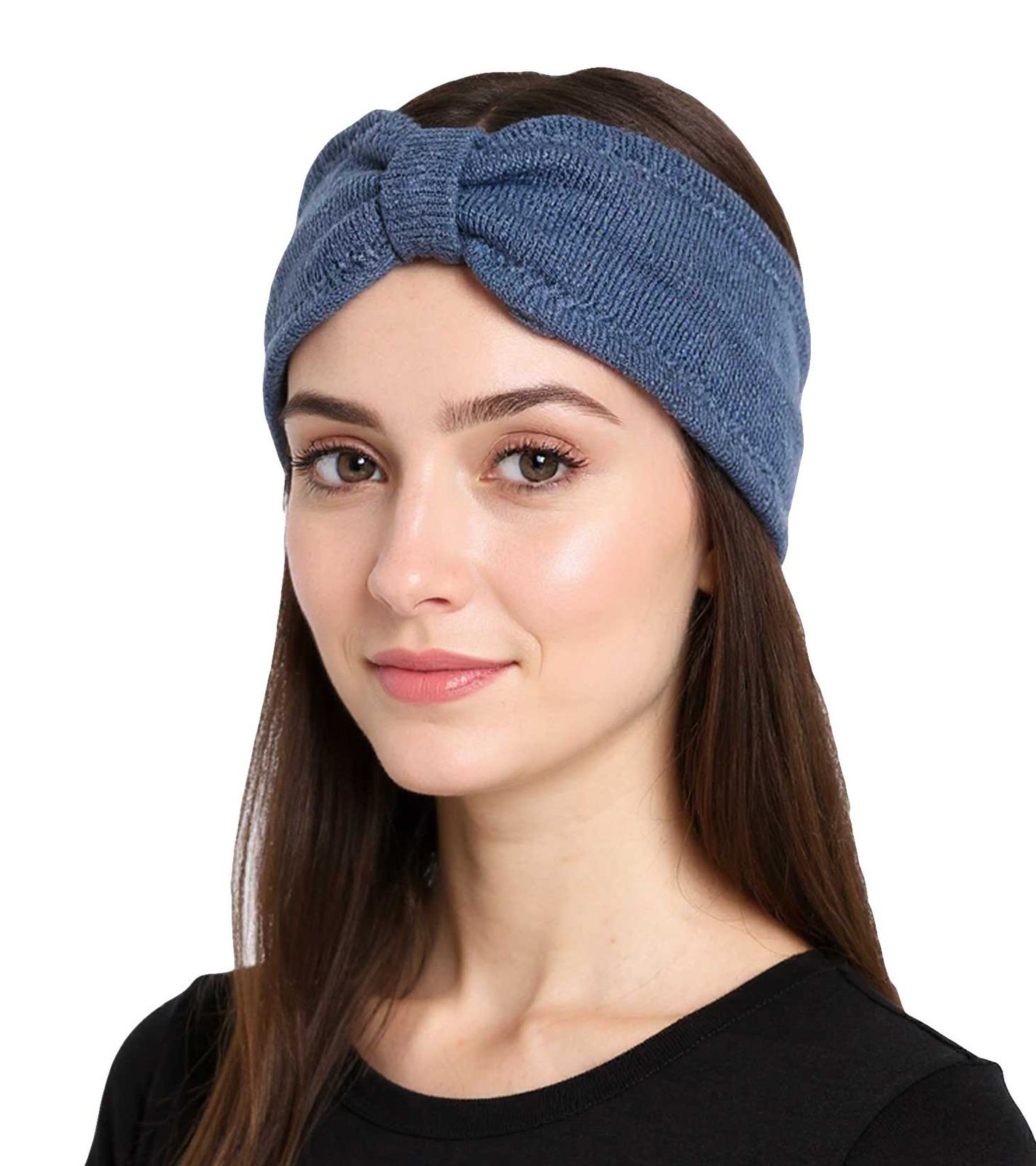 ZWILLINGSHERZ Strick-Stirnband Kaschmir-Stirnband Kopfbedeckung Feinstrick Winter-Stirnband Accessoire 8007 Jeans-Blau von ZWILLINGSHERZ