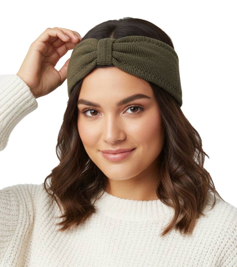 ZWILLINGSHERZ Strick-Stirnband Kaschmir-Stirnband Kopfbedeckung Feinstrick Winter-Stirnband Accessoire 8007 Oliv-Grün von ZWILLINGSHERZ