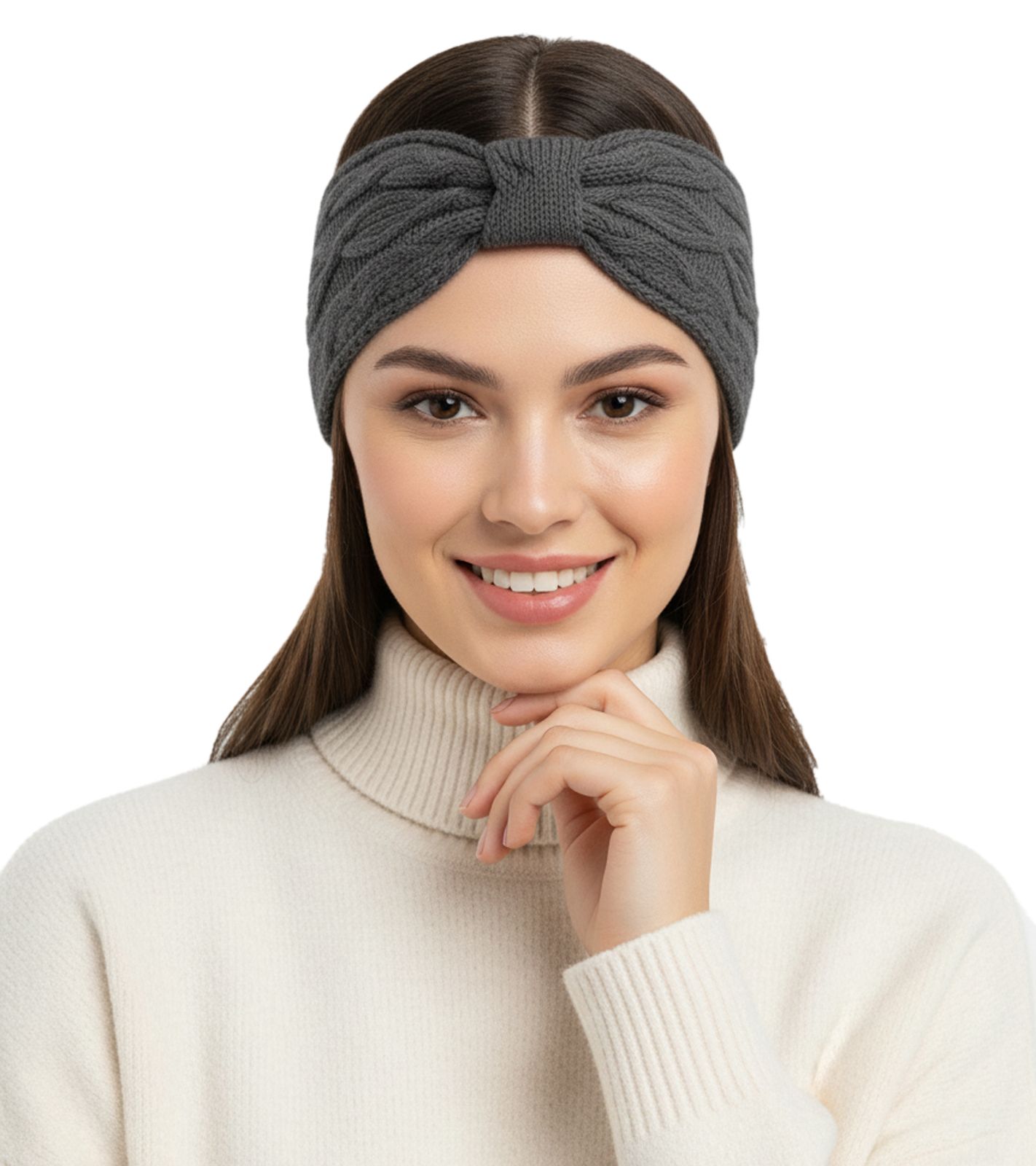 ZWILLINGSHERZ Strick-Stirnband Kaschmir-Stirnband Kopfbedeckung Grobstrick Winter-Stirnband Accessoire 8007 Dunkelgrau von ZWILLINGSHERZ