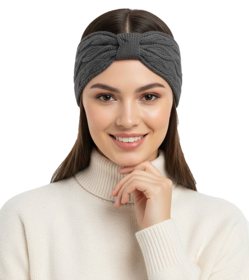 ZWILLINGSHERZ Strick-Stirnband Kaschmir-Stirnband Kopfbedeckung Grobstrick Winter-Stirnband Accessoire 8007 Dunkelgrau von ZWILLINGSHERZ