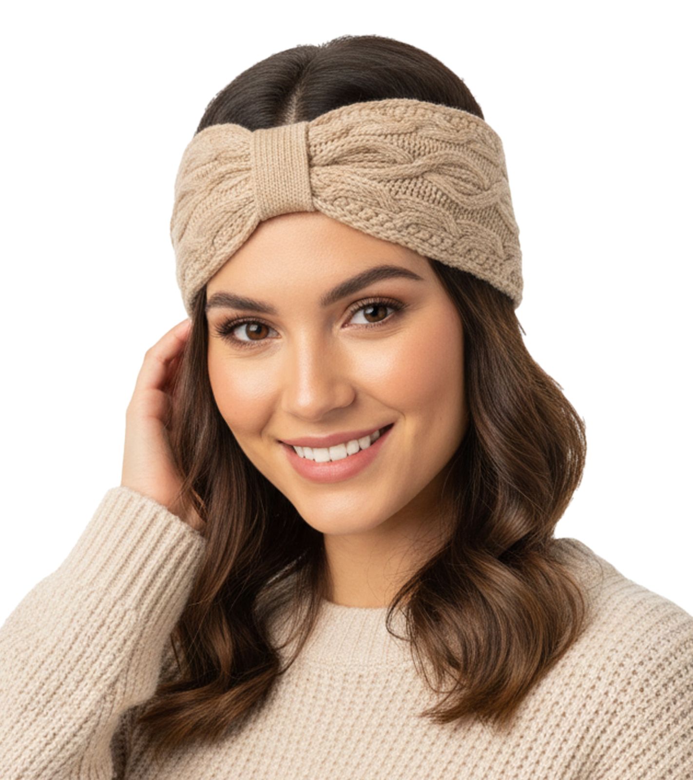 ZWILLINGSHERZ Strick-Stirnband Kaschmir-Stirnband Kopfbedeckung Grobstrick Winter-Stirnband Accessoire 8007 Hellbeige von ZWILLINGSHERZ