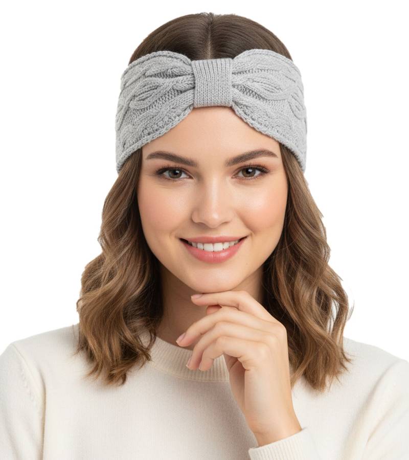 ZWILLINGSHERZ Strick-Stirnband Kaschmir-Stirnband Kopfbedeckung Grobstrick Winter-Stirnband Accessoire 8007 Hellgrau von ZWILLINGSHERZ