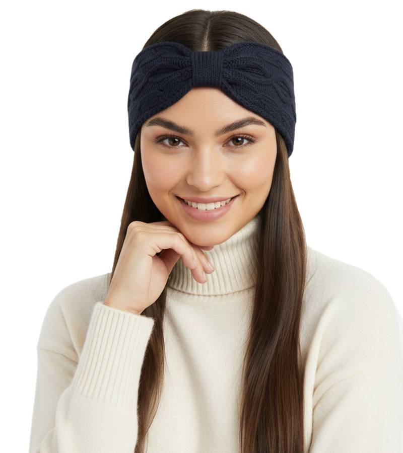 ZWILLINGSHERZ Strick-Stirnband Kaschmir-Stirnband Kopfbedeckung Grobstrick Winter-Stirnband Accessoire 8007 Navy-Blau von ZWILLINGSHERZ