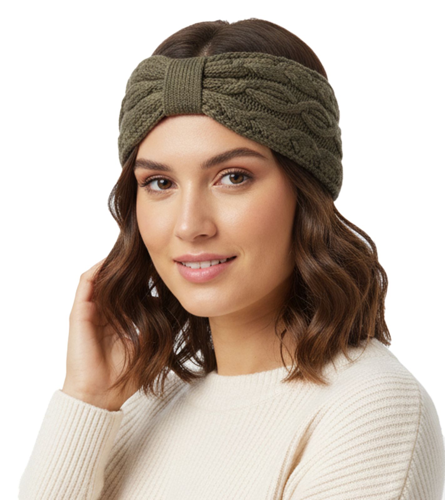 ZWILLINGSHERZ Strick-Stirnband Kaschmir-Stirnband Kopfbedeckung Grobstrick Winter-Stirnband Accessoire 8007 Oliv-Grün von ZWILLINGSHERZ