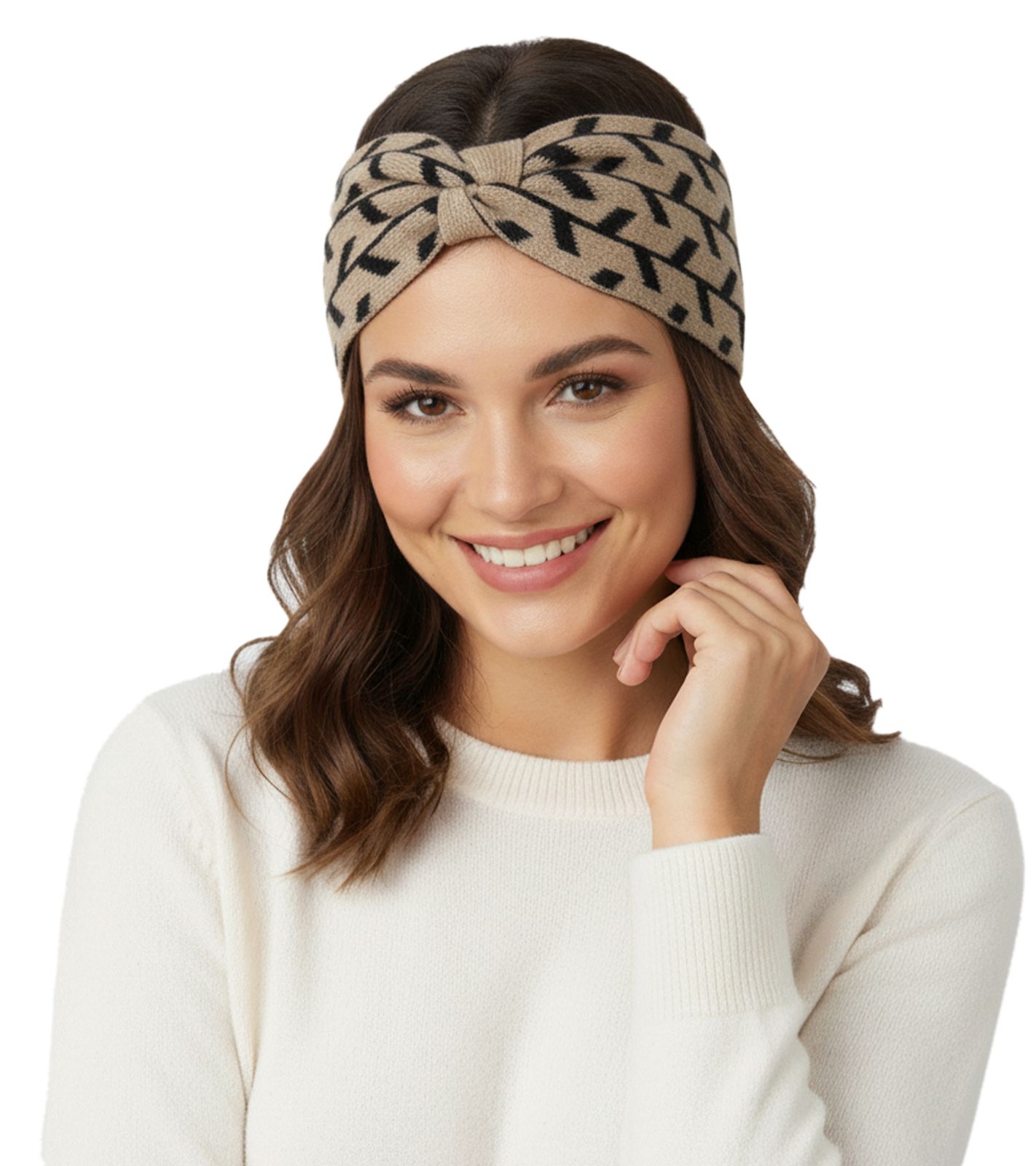 ZWILLINGSHERZ Strick-Stirnband Kaschmir-Stirnband Kopfbedeckung mit Pfeilen Winter-Stirnband Accessoire 8007 Beige/Schwarz von ZWILLINGSHERZ