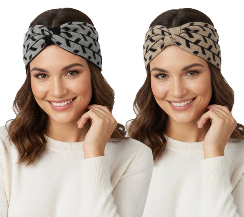 ZWILLINGSHERZ Strick-Stirnband Kaschmir-Stirnband Kopfbedeckung mit Pfeilen Winter-Stirnband Accessoire 8007 Grau/Schwarz oder Beige/Schwarz von ZWILLINGSHERZ