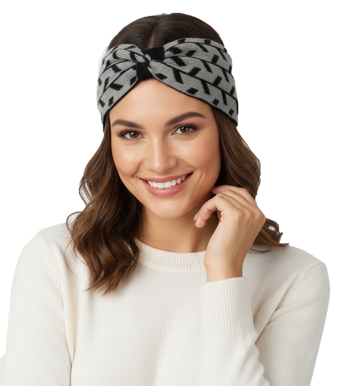 ZWILLINGSHERZ Strick-Stirnband Kaschmir-Stirnband Kopfbedeckung mit Pfeilen Winter-Stirnband Accessoire 8007 Grau/Schwarz von ZWILLINGSHERZ