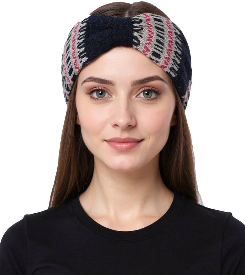 ZWILLINGSHERZ Strick-Stirnband Kaschmir-Stirnband Kopfbedeckung mit winterlichem Muster Winter-Stirnband Accessoire 8007 Blau/Grau/Pink von ZWILLINGSHERZ