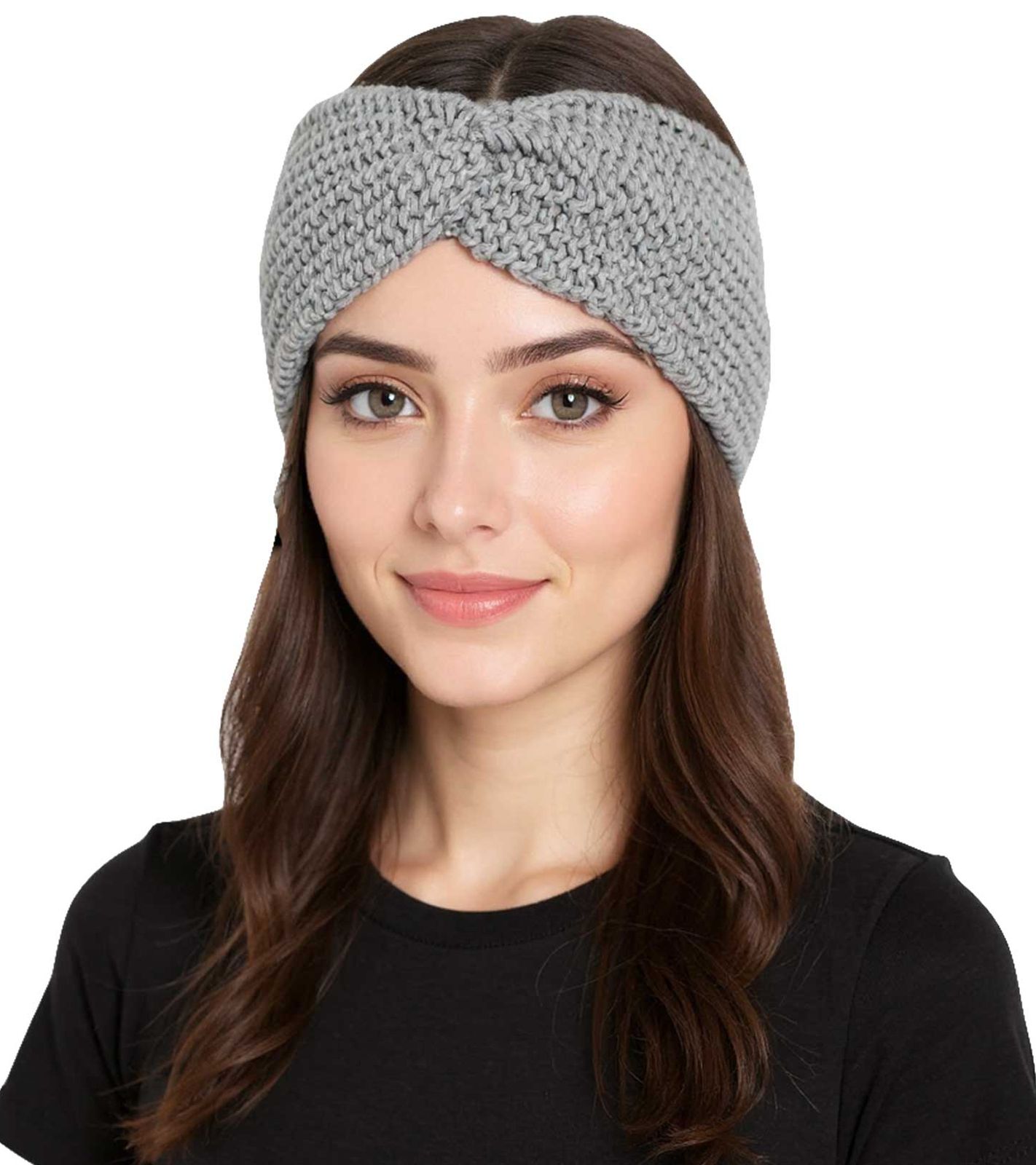 ZWILLINGSHERZ Strick-Stirnband Stirnband mit Wolle Kopfbedeckung Grobstrick Winter-Stirnband Accessoire 8007 Hellgrau von ZWILLINGSHERZ