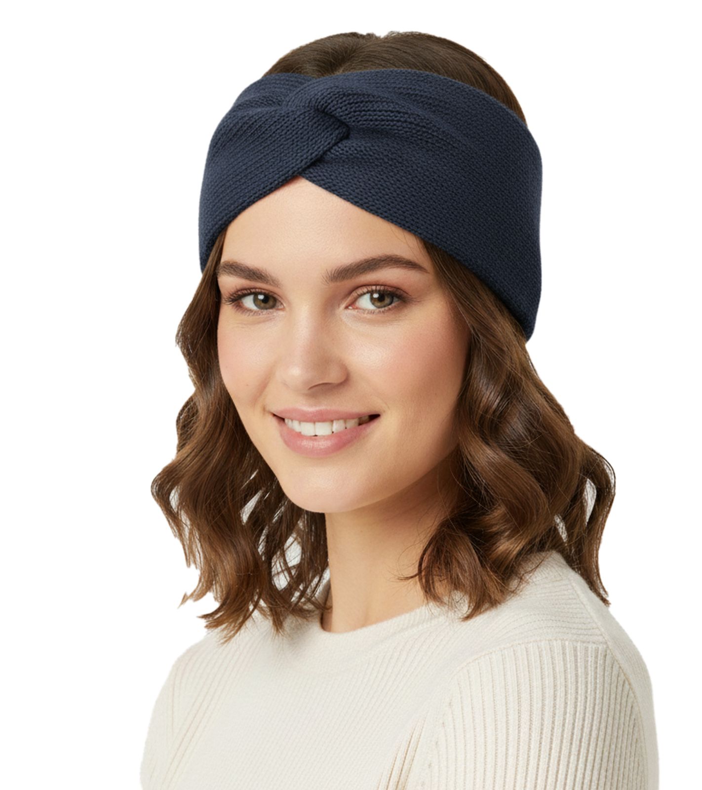 ZWILLINGSHERZ Strick-Stirnband Woll-Stirnband Kopfbedeckung Feinstrick Winter-Stirnband Accessoire 8007 Dunkelblau/ Jeans-Blau von ZWILLINGSHERZ