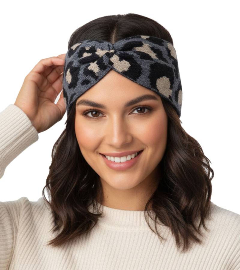 ZWILLINGSHERZ Strick-Stirnband Woll-Stirnband Kopfbedeckung Feinstrick Winter-Stirnband Accessoire 8007 Leo Blau/Grau von ZWILLINGSHERZ