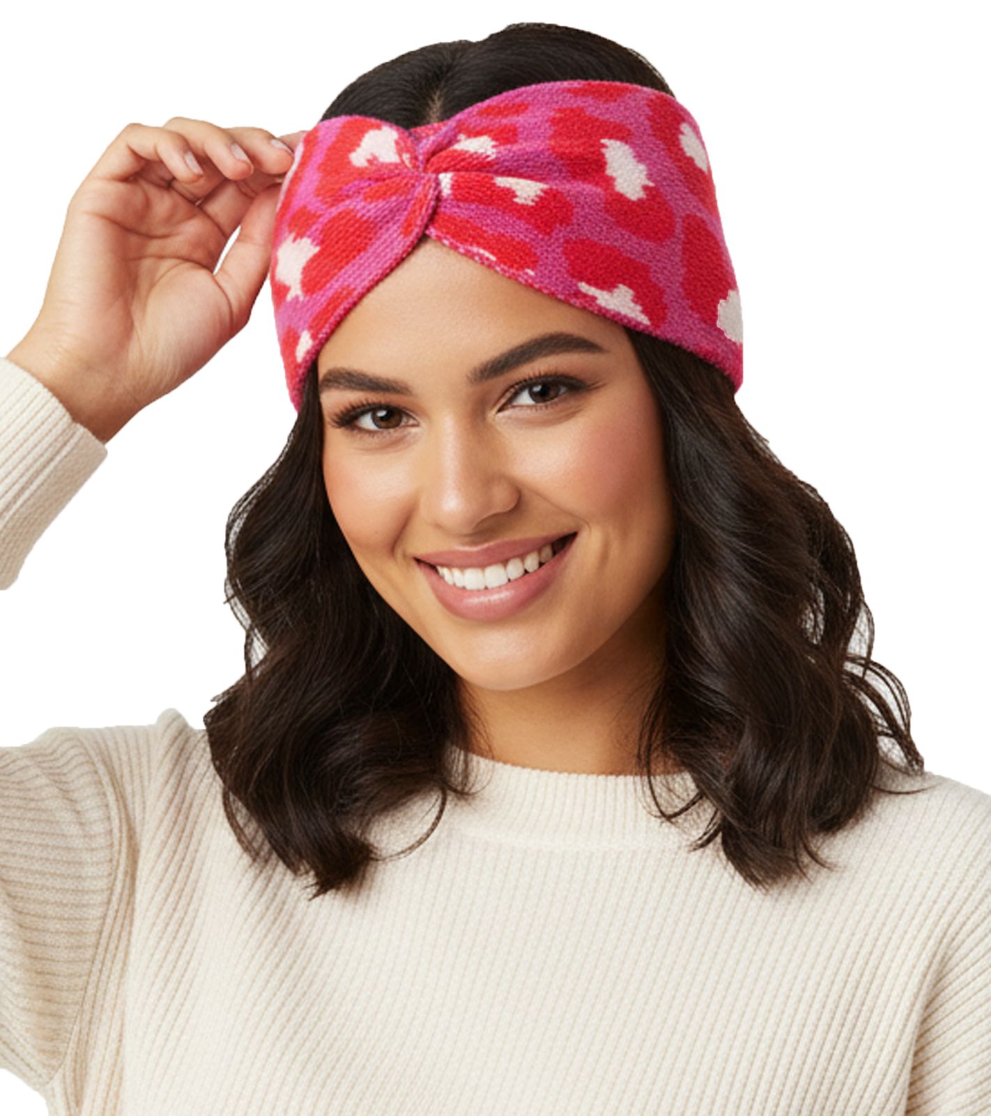 ZWILLINGSHERZ Strick-Stirnband Woll-Stirnband Kopfbedeckung Feinstrick Winter-Stirnband Accessoire 8007 Leo Pink/Rot von ZWILLINGSHERZ