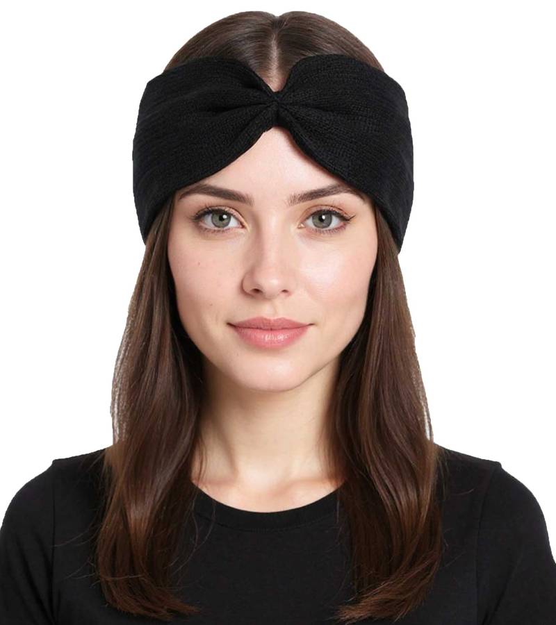 ZWILLINGSHERZ Strick-Stirnband Woll-Stirnband Kopfbedeckung Feinstrick Winter-Stirnband Accessoire 8007 Schwarz von ZWILLINGSHERZ